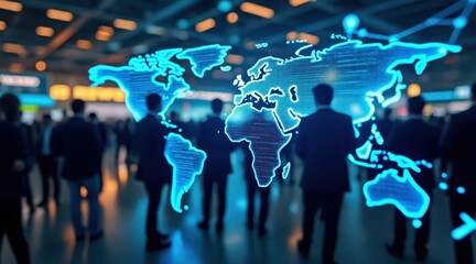 Global business connections and digital world map overlay