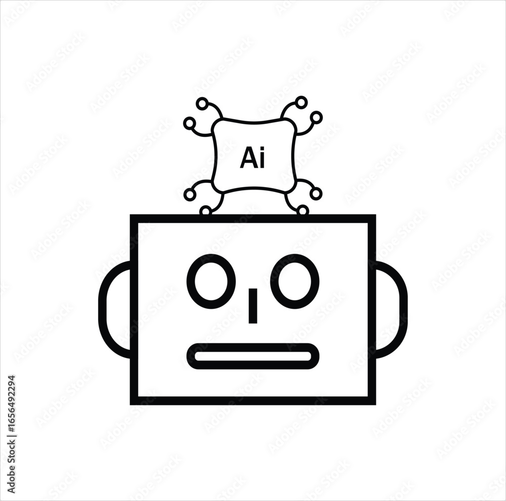 Poster printa minimalist vector icon depicting a robot head with an integrated 