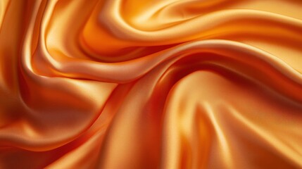 Fototapeta premium Smooth, shiny orange silk fabric with elegant folds and a luxurious texture reflecting soft light.