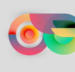 Obraz premium Abstract colorful design. Overlapping circles create dynamic visual effect. Gradient hues blend smoothly, offering modern aesthetic.