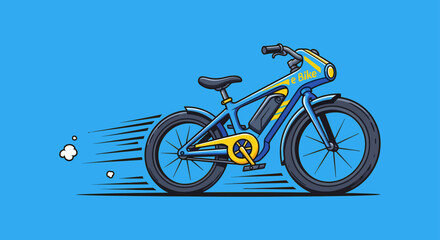 Fototapeta premium Speedy e-bike zipping along a blue electric bicycle for eco-friendly urban transportation highlighting sustainable mobility and modern design for environmental awareness campaigns.