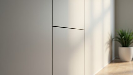 Close-up view of modern light gray wall panels.
