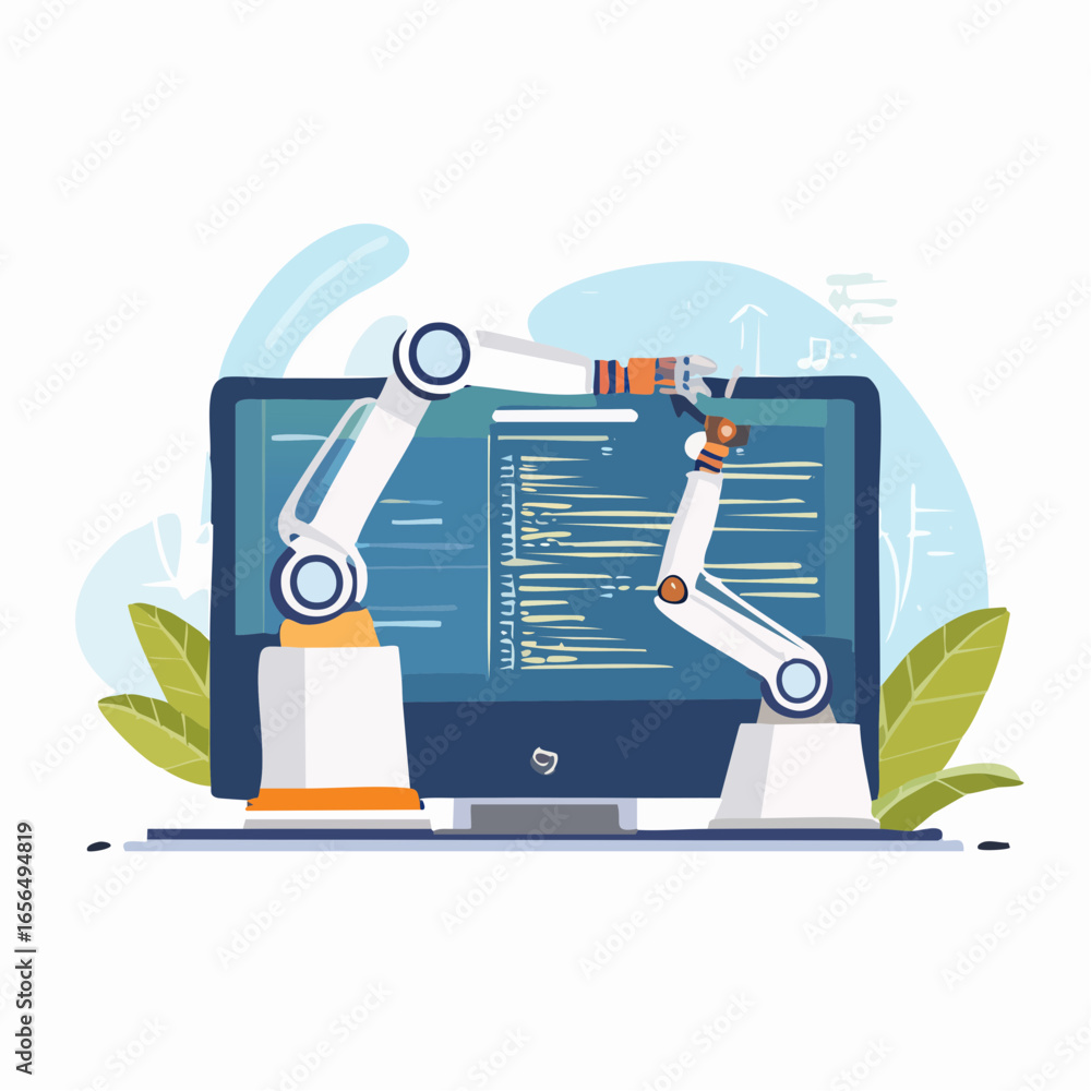 Poster robotic arms working on computer screen