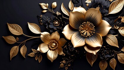 Gold  Black Floral 3D Design.