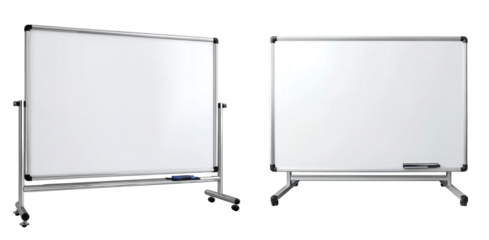Whiteboard with a metal frame, isolated on a white background