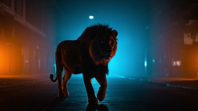 A powerful silhouette of a lion roaring against a dramatic, moody background