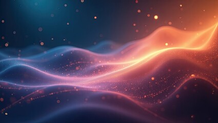 Abstract design with wavy lines and glowing particles.