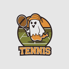 Fototapeta premium Spooky Ghost Tennis Halloween Cartoon Illustration