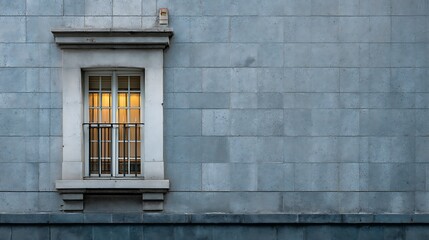 Window on Gray Stone Wall with Interior Warm Lighting