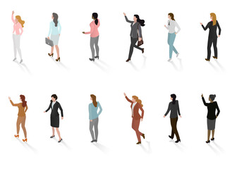 Obraz premium CAD perspective women with formal business wear in color vector illustration and png