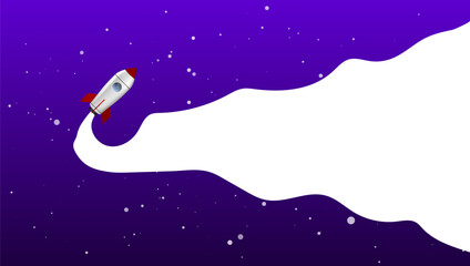 Rocket Flying In The Purple Sky With Copy Space