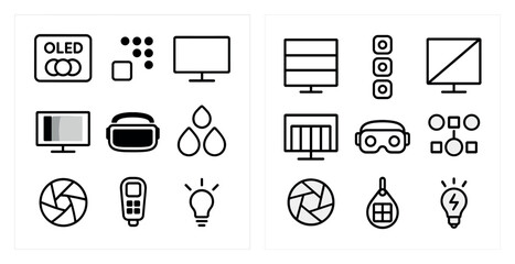 Technology and electronics outline icons set &ndash; gadgets, devices, tech symbols
