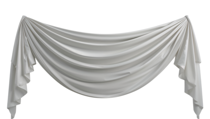 Elegant white fabric drapery gracefully suspended against a black background