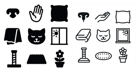 Pet care solid icons set – filled, flat, animal welfare symbols