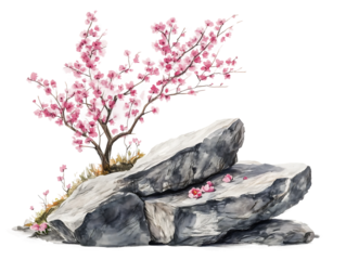 Stone in chinese ink painting style isolated on white background