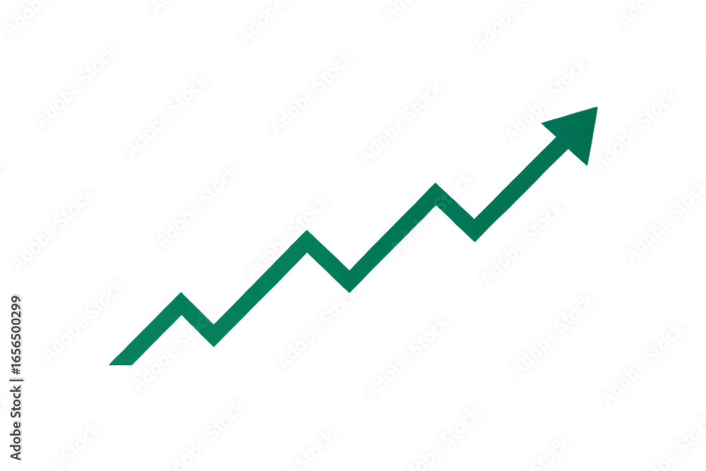Aufkleber green upward trending line chart arrow showing continuous growth progression through multiple data p