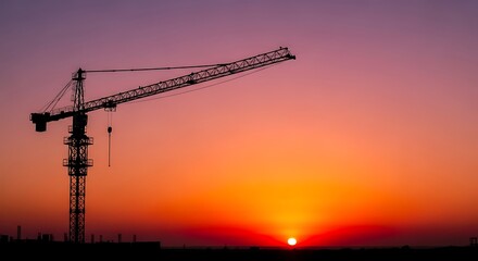 Tower Crane Silhouette with Setting Sun