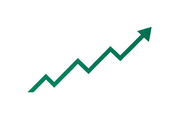 Obraz premium Green upward trending line chart arrow showing continuous growth progression through multiple data points, isolated on a transparent background
