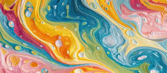 Abstract painting with swirling colors and bubbles
