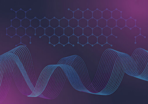 Abstract digital wave pattern with hexagonal grid overlay on a purple and blue gradient background