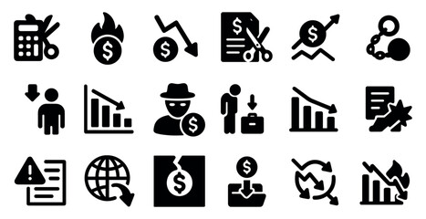 Business and finance icons set - solid, filled, economic and money symbols