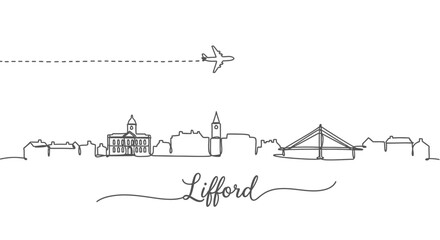 Obraz premium Lifford Skyline with Single Line Airplane Minimal.