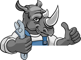 Rhino Plumber Or Mechanic Holding Spanner