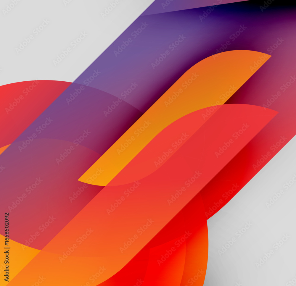 Poster abstract colorful layers create dynamic diagonal composition. warm tones blend with cool purple hues