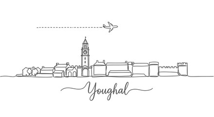 Obraz premium Youghal with Ireland Skyline, and One Line Drawing.
