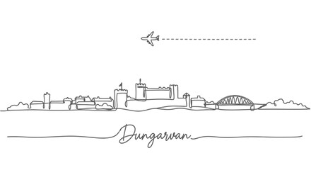 Dungarvan Ireland Skyline with Single Line Art.