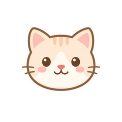 Flat Vector Icon of Cute Cat Face – Transparent Background