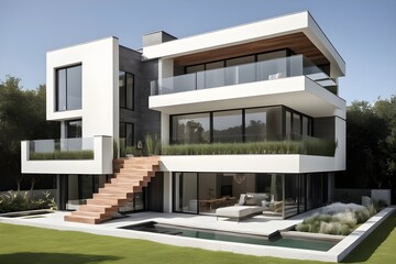 modern house with garden 3d render of modern building