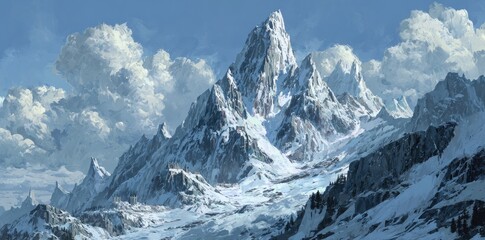 Obraz premium Snowy mountain peaks under a partly cloudy sky