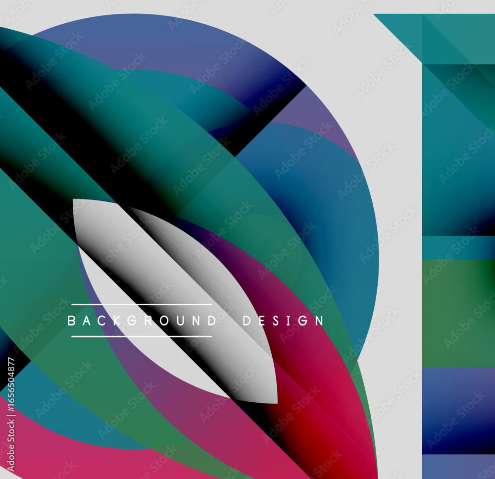 Poster abstract geometric shapes overlap, creating vibrant color gradients. modern design features flowing 