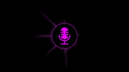 Pink retro microphone with radiating sound waves on black background vintage audio