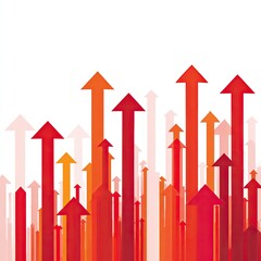 Abstract graphic of many red and orange upward pointing arrows