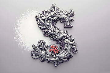 Ornate Letter S Decoration with Floral Accent and Artistic Design