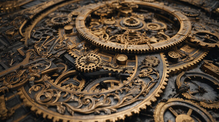Obraz premium Steampunk Gears and Mechanical Cogs in Vintage Style 