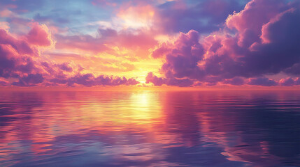 Sunrise over Calm Waters with a Reflection of Colourful Clouds – AI Generative