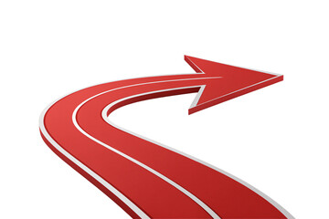Red curved arrow pointing right with white accent lines and bold dimensional design, isolated on a transparent background