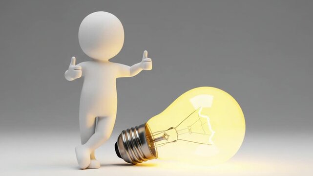 A 3D animated stick figure with a bright idea, symbolized by a lightbulb