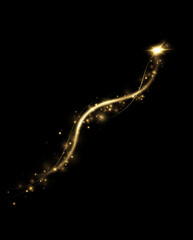 Magic golden wind png festive isolated on transparent background. Golden comet with sparkling stars and dust. Powder dust light . Magic shining gold dust.