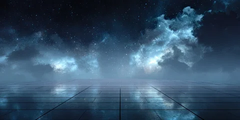 Wanddecoratie Reflectie Night sky reflected on a tiled plaza  © Ricky