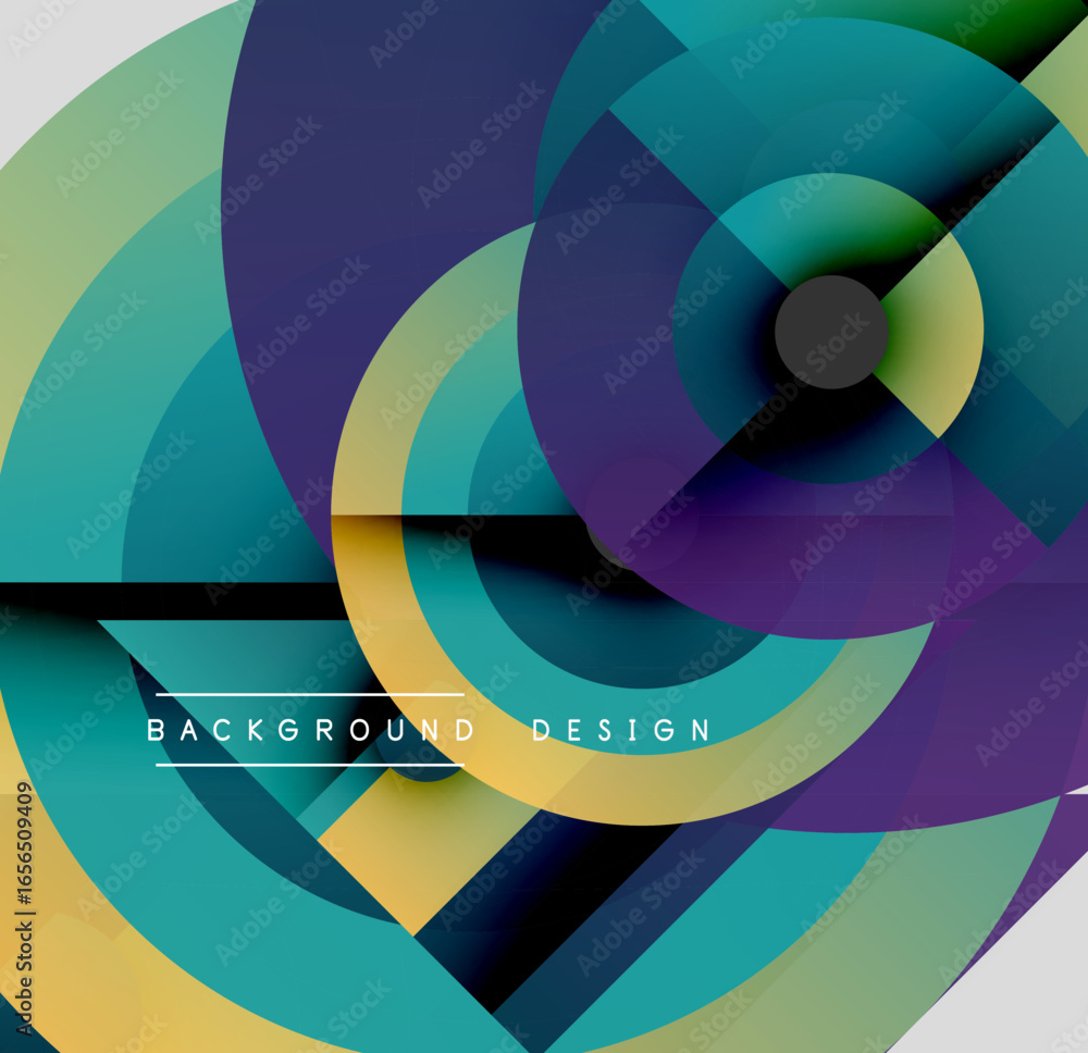 Poster abstract circular design. overlapping colorful layers create dynamic visual effect. modern geometric