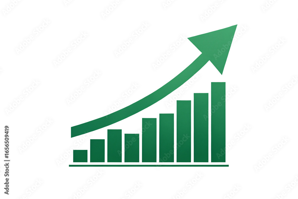 Poster simple green ascending bar chart with upward arrow showing positive financial or business performanc