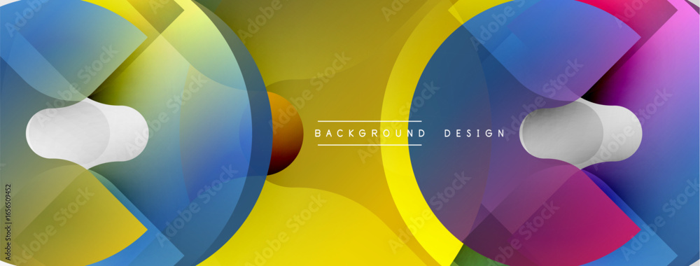Poster abstract dynamic composition. overlapping colorful circles create modern visual effect. yellow domin