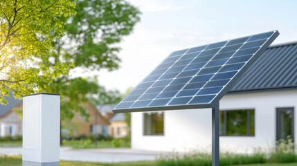 Obraz premium Solar panel installation residential area showcases modern renewable energy technology. clean design emphasizes sustainability and eco