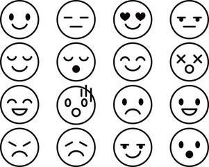 顔のアイコン16種セット　モノトーン