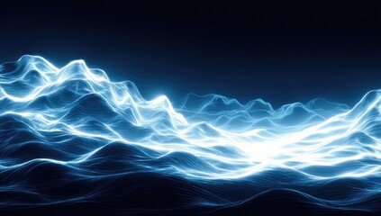 Abstract glowing blue mountain range