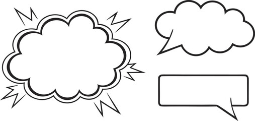 Black outline speech bubbles and explosion shapes thought bubble